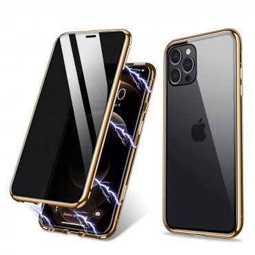 Magnetna full-body maska za iPhone 12 / iPhone 12 Pro "Stronghold Dark" sa zatamjenim privacy staklom - zlatna