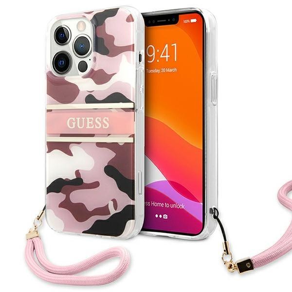 Originalna čvrsta TPU maska Guess "Camo Strap Collection" za iPhone 13 Pro Max - roza