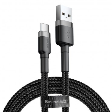 USB-C pleteni kabel Baseus "Cafule" - 3m - crno-sivi USB-C pleteni kabel Baseus "Cafule" - 3m - crno-sivi