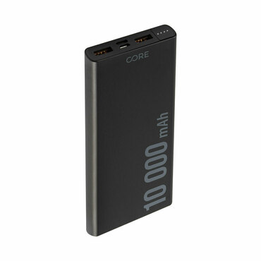 Power bank "Core"-  prijenosna baterija s protokolima brzog punjenja PD, QC 3.0 18W i s tri izlaza za punjenje i dva ulaza - 10000 mAh - crna