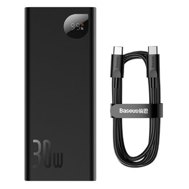 Power bank Baseus "Adaman" 30W sa standardima brzog punjenja QC3.0 i PD3.0 i uključenim USB-C na USB-C kabelom 60 W - 20000 mAh - crni Power bank Baseus "Adaman" 30W sa standardima brzog punjenja QC3.0 i PD3.0 i uključenim USB-C na USB-C kabelom 60 W - 20000 mAh - crni