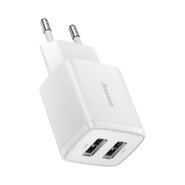 Punjač za telefon Baseus "Compact Charger" - zidni punjač sa dva USB priključka 10.5W - bijeli