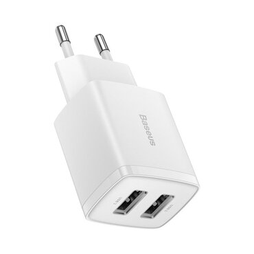 Punjač za telefon Baseus "Compact Charger" - zidni punjač sa dva USB priključka 10.5W - bijeli Punjač za telefon Baseus "Compact Charger" - zidni punjač sa dva USB priključka 10.5W - bijeli