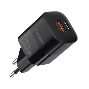 Punjač za telefon "Choetech Fast" - zidni punjač sa USB i USB-C ulazima i standardima brzog punjenja QC i PD 33W - crni Punjač za telefon "Choetech Fast" - zidni punjač sa USB i USB-C ulazima i standardima brzog punjenja QC i PD 33W - crni