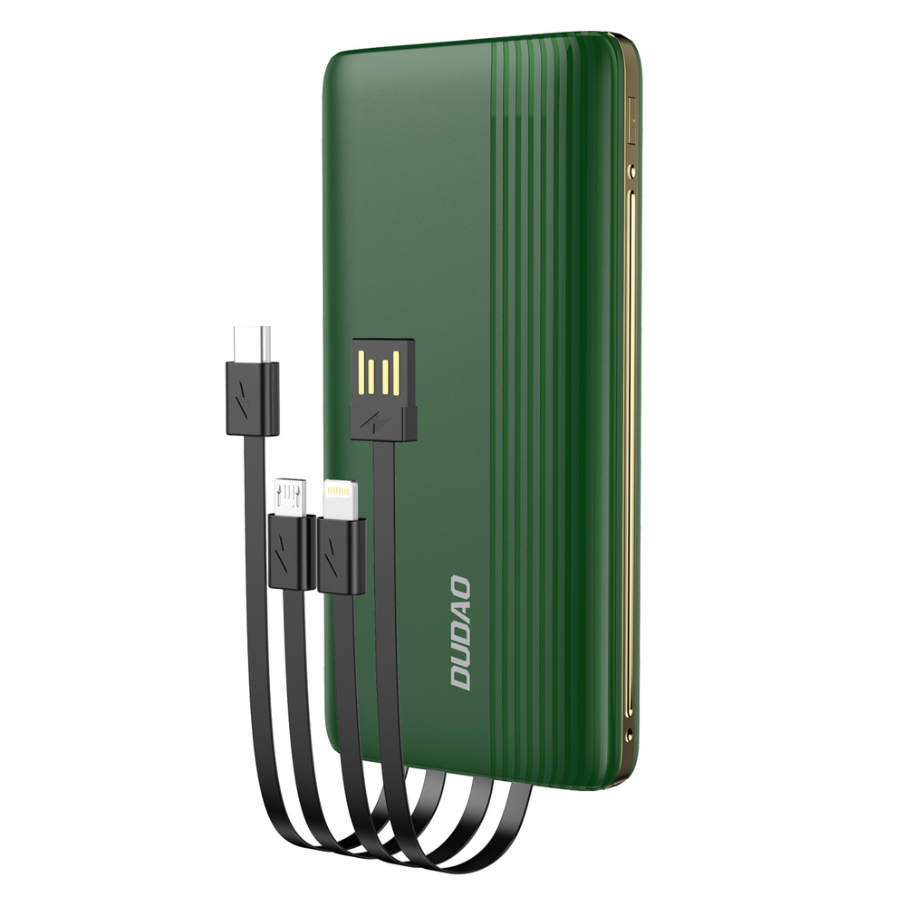 Power bank Dudao "K4 Pro" - prijenosna baterija s ugrađenim USB, USB-C, Micro USB i Lightning kabelima - 10000 mAh - zeleni