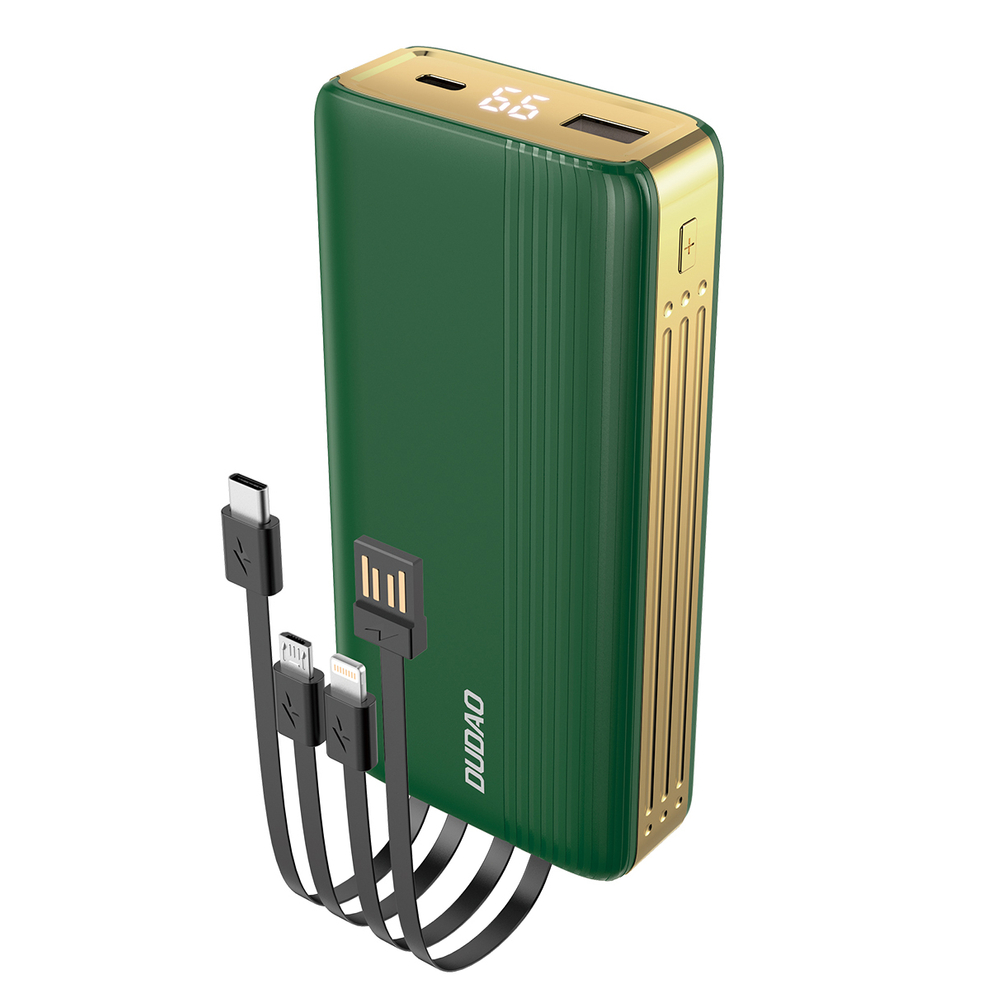 Power bank Dudao "K4 Pro" - prijenosna baterija s ugrađenim USB, USB-C, Micro USB i Lightning kabelima - 20000 mAh - zeleni