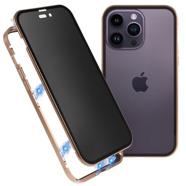 Magnetna Full-body maska za iPhone 14 Plus "Stronghold Dark" sa zatamnjenim privacy staklom - zlatna Magnetna Full-body maska za iPhone 14 Plus "Stronghold Dark" sa zatamnjenim privacy staklom - zlatna