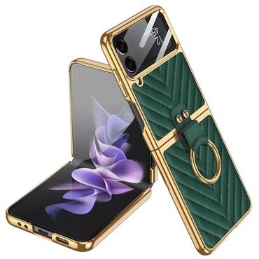 Hibridna maska "Leather Ring" za Samsung Galaxy Z Flip4 - zelena