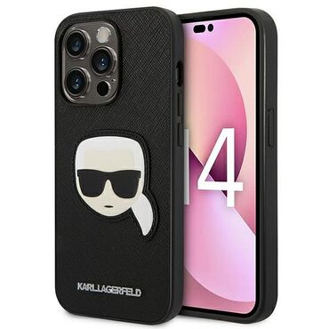 Originalna maska Karl Lagerfeld "Karls Head" Saffiano za iPhone 14 Pro - crna