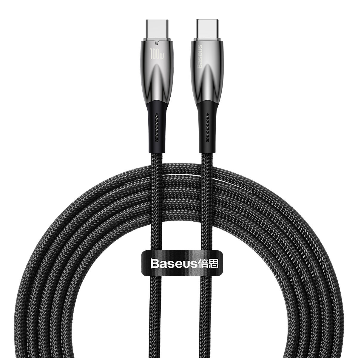 Kabel za punjenje i prijenos podataka Baseus "Glimmer Series" 100W - pleteni USB-C na USB-C kabel s ultrabrzim punjenjem od 100 W i brzim prijenosom podataka - 2m - crni