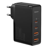 Zidni adapter za punjenje Baseus "GaN2 Pro Quick Travel Charger" 100W s dva USB-A i dva USB-C izlaza i uključenim USB-C kabelom - crni