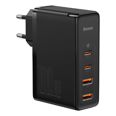 Zidni adapter za punjenje Baseus "GaN2 Pro Quick Travel Charger" 100W s dva USB-A i dva USB-C izlaza i uključenim USB-C kabelom - crni Zidni adapter za punjenje Baseus "GaN2 Pro Quick Travel Charger" 100W s dva USB-A i dva USB-C izlaza i uključenim USB-C kabelom - crni