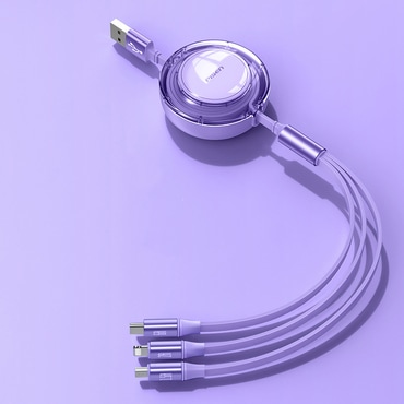 3v1 kabel za punjenje i prijenos podataka MobiMate 100W sa samostalnim zamatanjem- plum purple