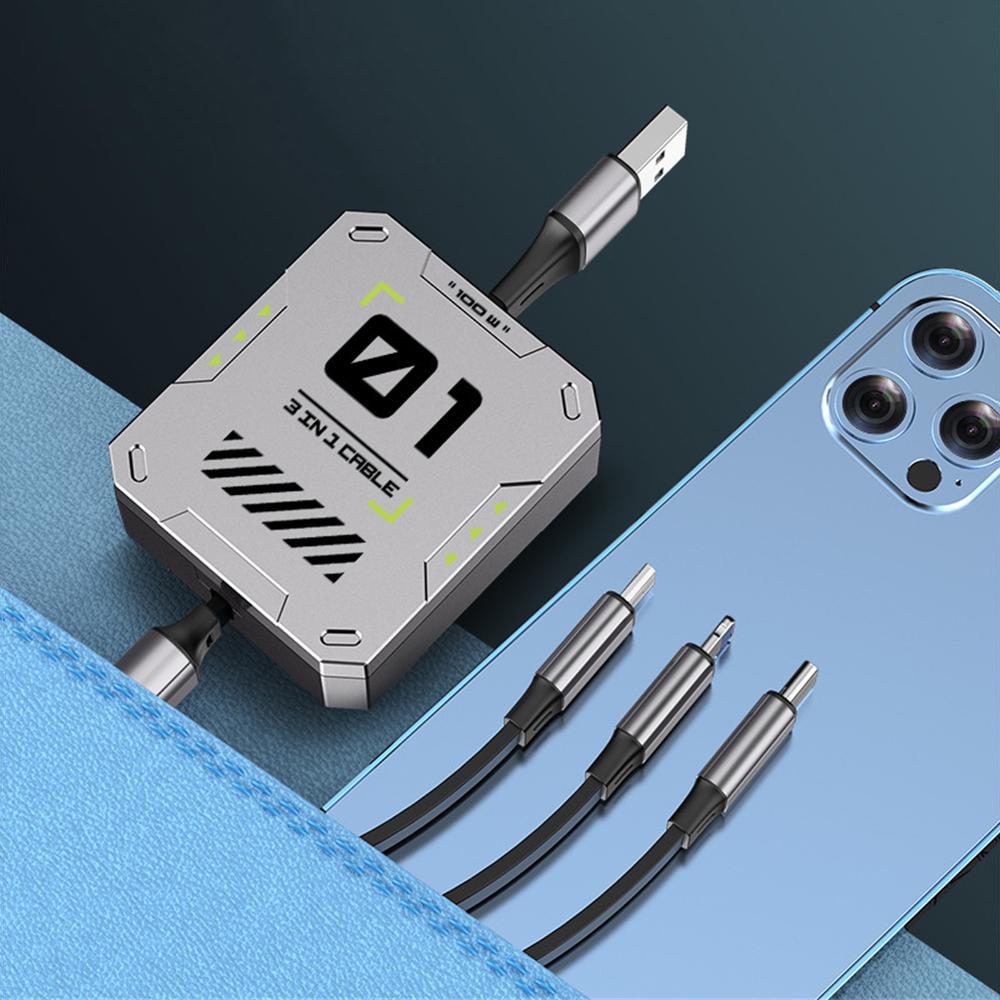 3 u 1 kabel za punjenje i prijenos podataka BlockCharge 100W - puni do tri uređaja odjedvnom - gunmetal