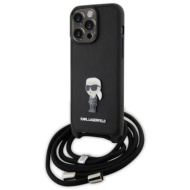 Originalna maska Karl Lagerfeld "Karl & Choupette Metal Pin" za iPhone 15 Pro Max - crna