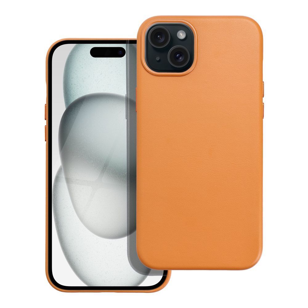 Maska "Leather Mag Cover" od eko kože s ugrađenim magnetnim obručem za za iPhone 15 Plus - orange