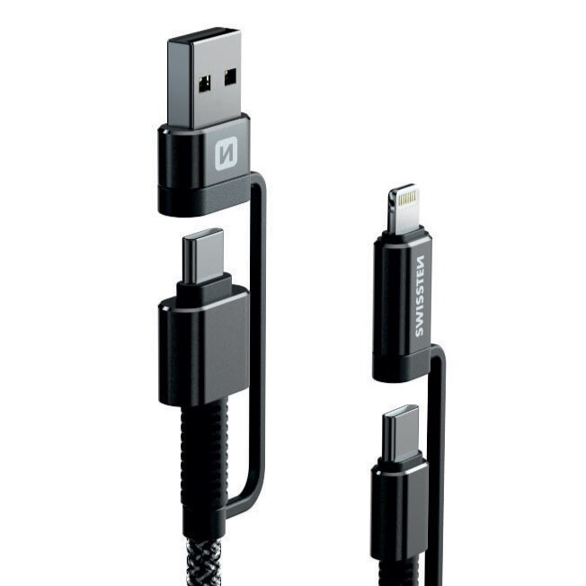 Kabel za punjenje i prijenos podataka Swissten "Kevlar" 4in1 60 W - 1.5 m