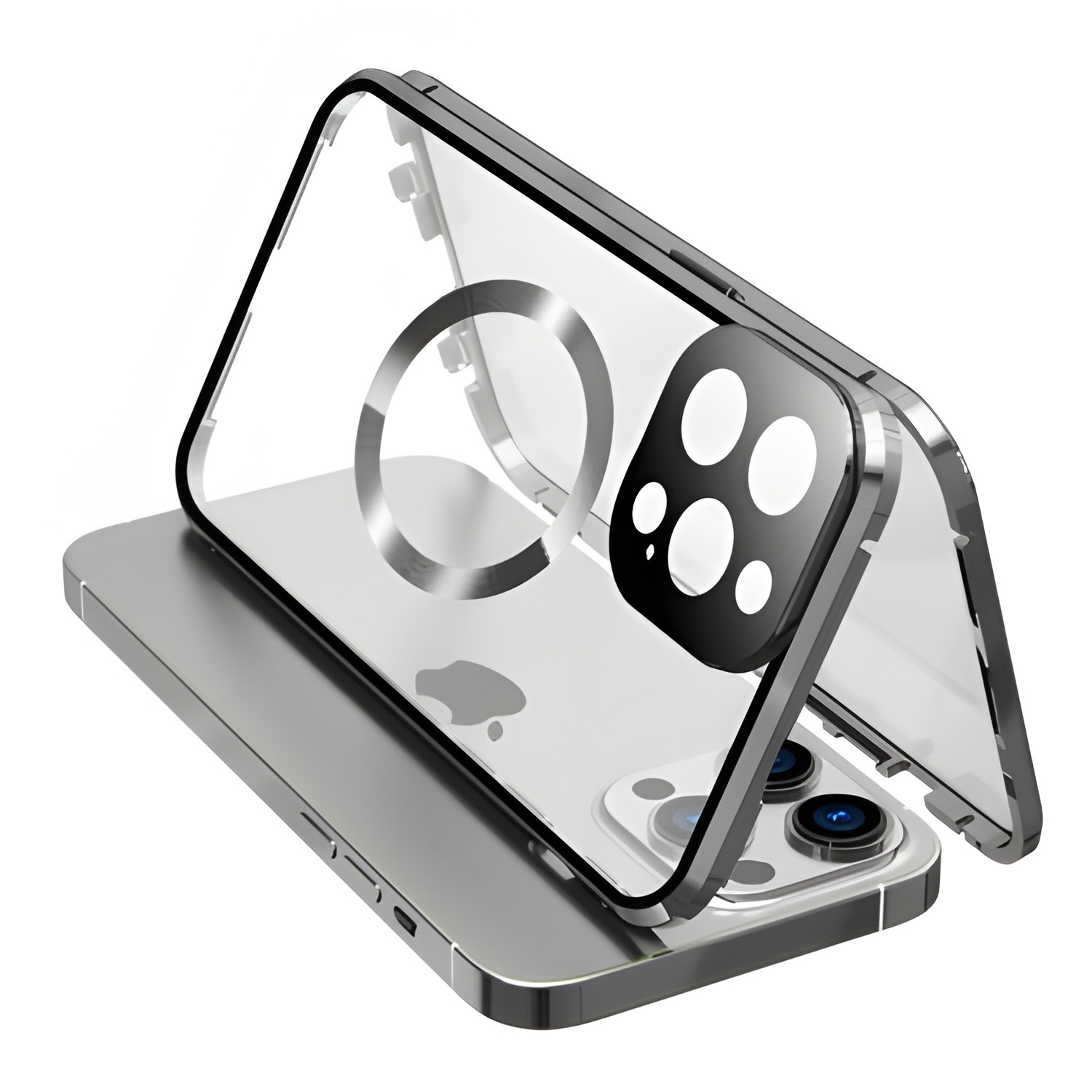 Magnetna Full-Body maska sa staklom "Stronghold MagLock" za iPhone 13 - titanium silver