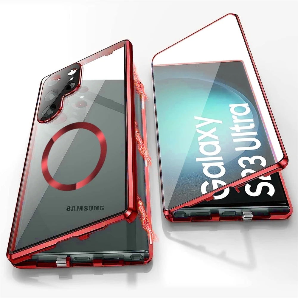 Magnetna Full-Body maska sa staklom "Stronghold MagLock" za Samsung S23 Ultra - titanium red