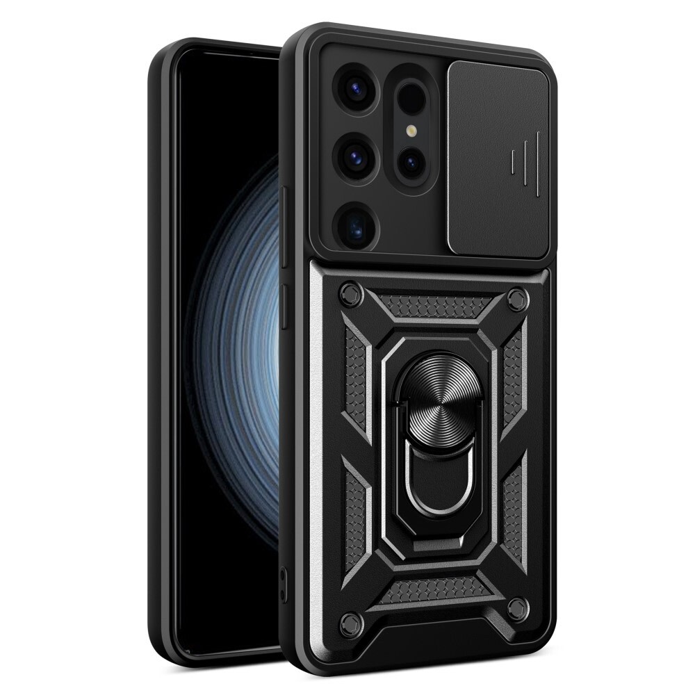 Robusna maska MaX-Armor s obručem, metalnom pločicom i zaštitom zadnjih kamera za Samsung Galaxy S24 Ultra - army black