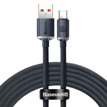Kabel za punjenje Baseus "Crystal Shine" 100W - pleteni USB u USB-C kabel s ultra brzim protokolom punjenja 100W - 1.2m crni