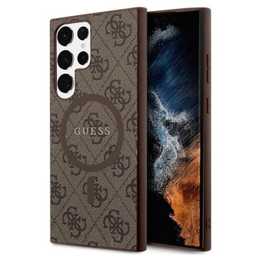 Originalna tvrda TPU maska Guess "4G Metal MagSafe Logo" za Samsung Galaxy S24 Ultra - smeđa