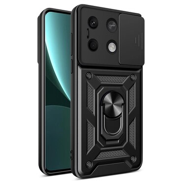 Robusna maska MaX-Armor s obručem, metalnom pločicom i zaštitom zadnjih kamera za Xiaomi Redmi Note 13 5G - army black