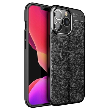 Elegantna gel maska Elite Guard s teksturom kože i zaštitom rubova za iPhone 14 Pro - obsidian black