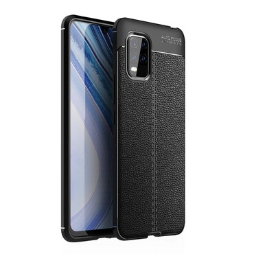 Elegantna gel maska Elite Guard s teksturom kože i zaštitom rubova za Xiaomi Mi 10 Lite 5G - obsidian black