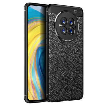 Elegantna gel maska Elite Guard s teksturom kože i zaštitom rubova za Huawei Mate 50 - obsidian black