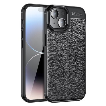 Elegantna gel maska Elite Guard s teksturom kože i zaštitom rubova za iPhone 15 Plus - obsidian black