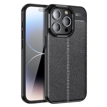 Elegantna gel maska Elite Guard s teksturom kože i zaštitom rubova za iPhone 15 Pro Max - obsidian black