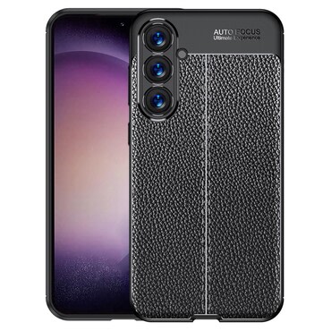 Elegantna gel maska Elite Guard s teksturom kože i zaštitom rubova za Samsung Galaxy S23 FE - obsidian black