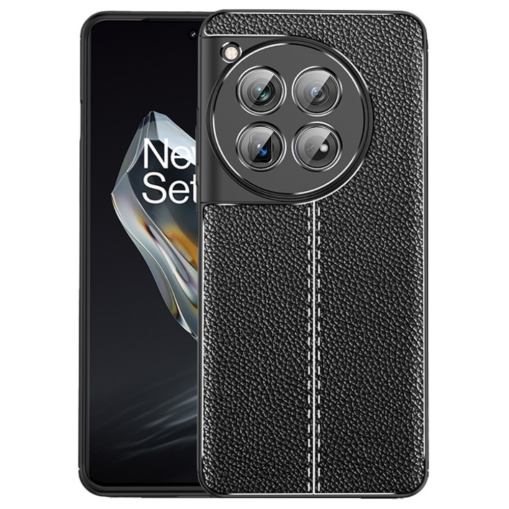 Elegantna gel maska Elite Guard s teksturom kože i zaštitom rubova za OnePlus 12 - obsidian black