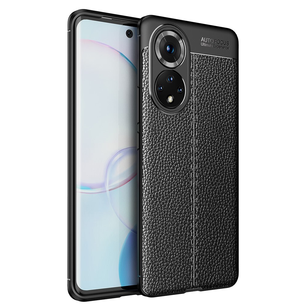 Elegantna gel maska Elite Guard s teksturom kože i zaštitom rubova za Honor 50 - obsidian black