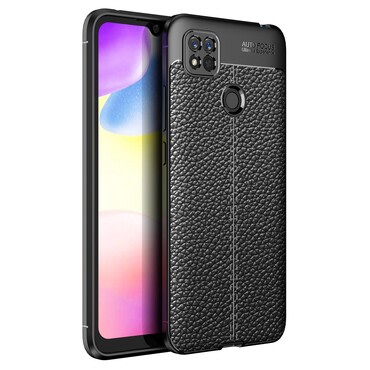 Elegantna gel maska Elite Guard s teksturom kože i zaštitom rubova za Xiaomi Redmi 10A - obsidian black
