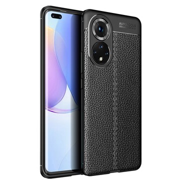 Elegantna gel maska Elite Guard s teksturom kože i zaštitom rubova za Huawei Nova 9 Pro - obsidian black