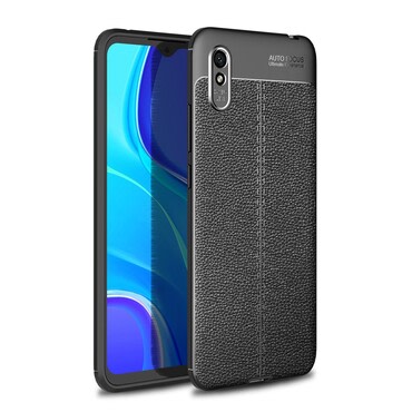 Elegantna gel maska Elite Guard s teksturom kože i zaštitom rubova za Xiaomi Redmi 9A - obsidian black