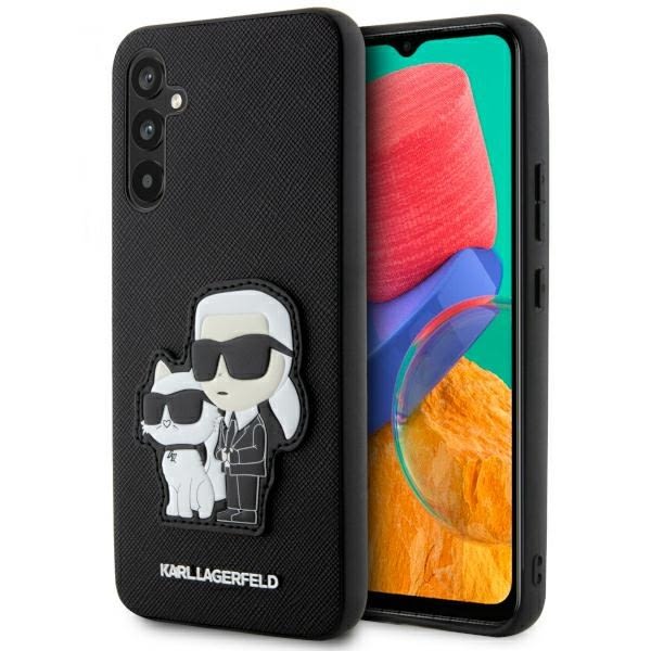 Originalna maska Karl Lagerfeld "Karl and Choupette Gripstand" Saffiano za Samsung Galaxy A54 5G s stojalom - crna
