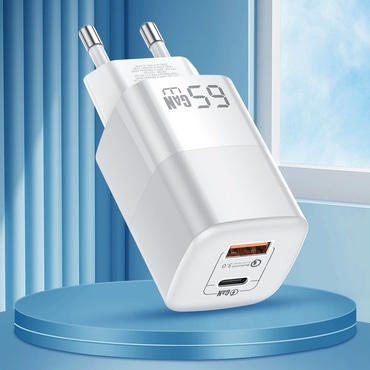Zidni punjač GaNForce 65W sa izlazima USB-C i USB-A - za brzo punjenje telefona, laptopa, tableta i svih drugih uređaja Zidni punjač GaNForce 65W sa izlazima USB-C i USB-A - za brzo punjenje telefona, laptopa, tableta i svih drugih uređaja