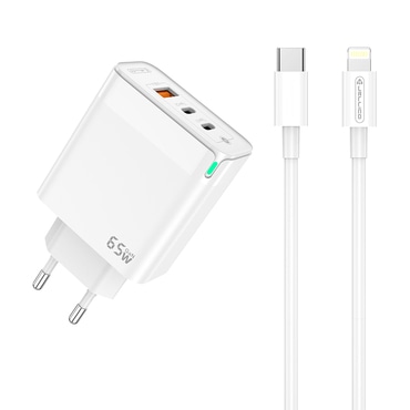 Zidni punjač Triple-GaN 65W - s dva USB-C PD i USB-A QC 3.0 izlazi i s GaN tehnologijom - Više kombinacija! Zidni punjač Triple-GaN 65W - s dva USB-C PD i USB-A QC 3.0 izlazi i s GaN tehnologijom - Više kombinacija!