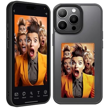 Personalizirana maska sa zaslonom "InkStyle" NFC za iPhone 15 Pro - viralna maska s prikazom omiljenih fotografija i slika - black