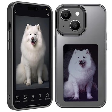 Personalizirana maska sa zaslonom "InkStyle" NFC za iPhone 15 - viralna maska s prikazom omiljenih fotografija i slika - black