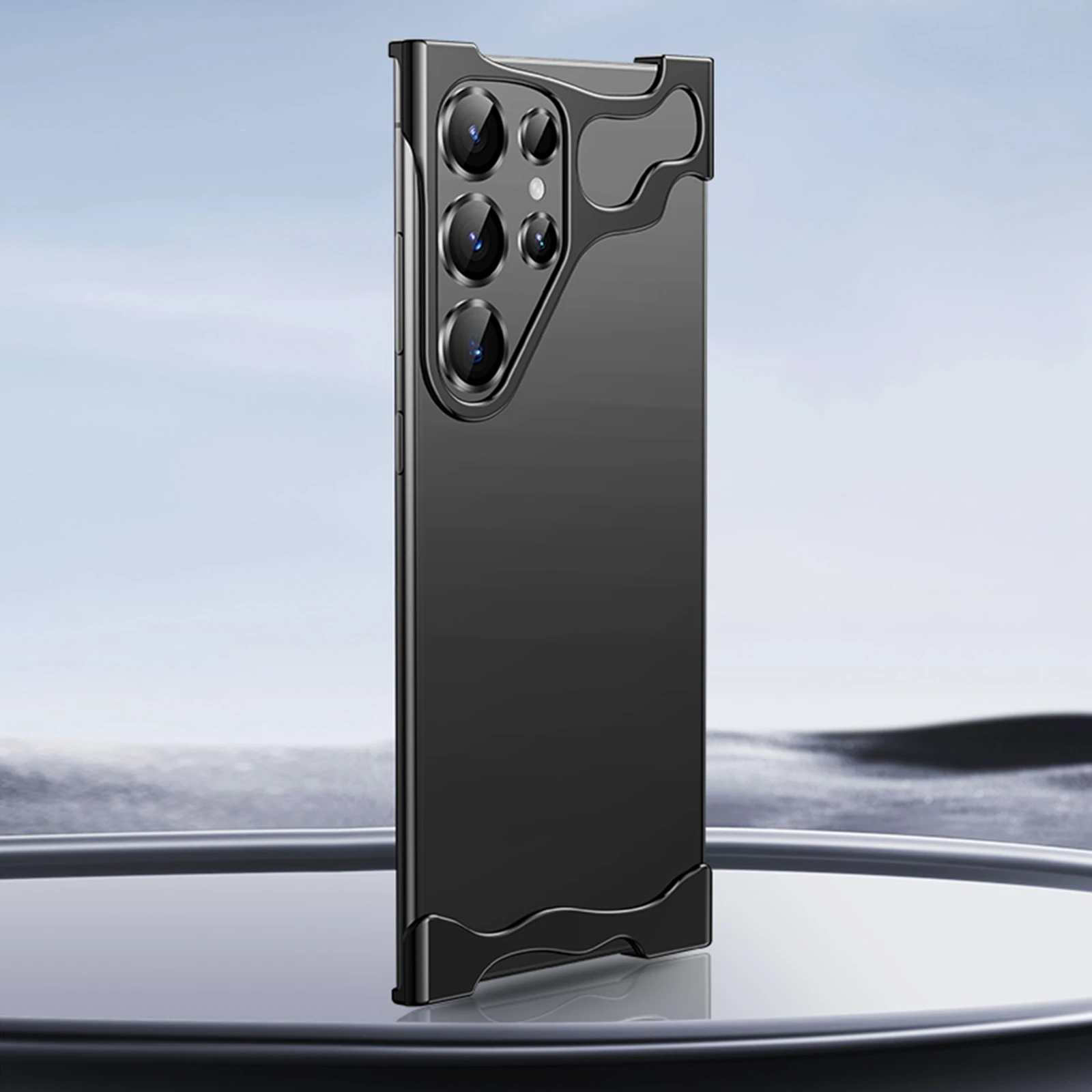 Minimalistična maska Naked Metal s alu zaštitom rubova i staklom za zadnje kamere za Samsung Galaxy S23 Ultra - onyx black