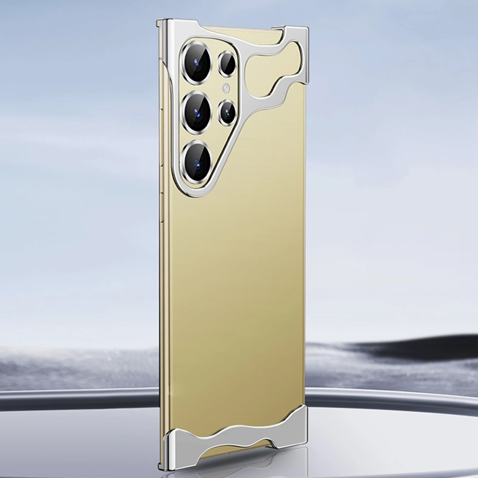 Minimalistična maska Naked Metal s alu zaštitom rubova i staklom za zadnje kamere za Samsung Galaxy S24 Ultra - titanium silver