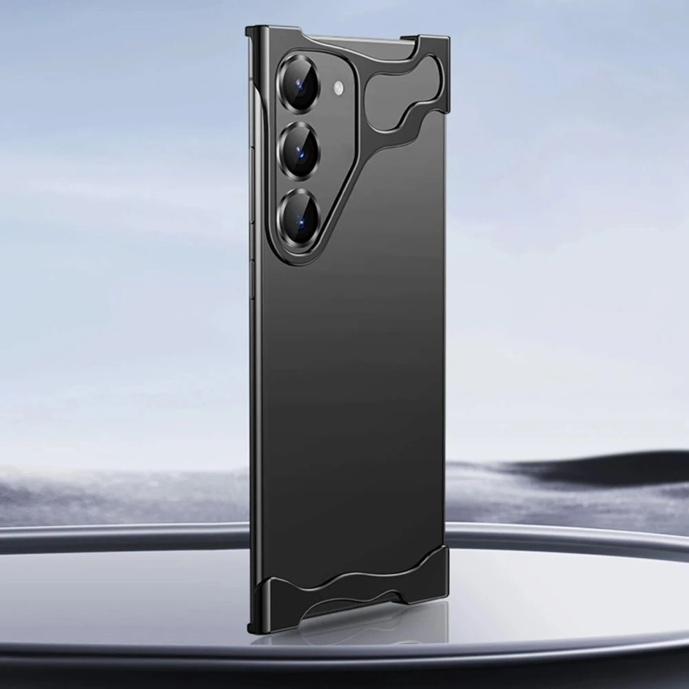 Minimalistična maska Naked Metal s alu zaštitom rubova i staklom za zadnje kamere za  Samsung Galaxy S24 Plus - onyx black