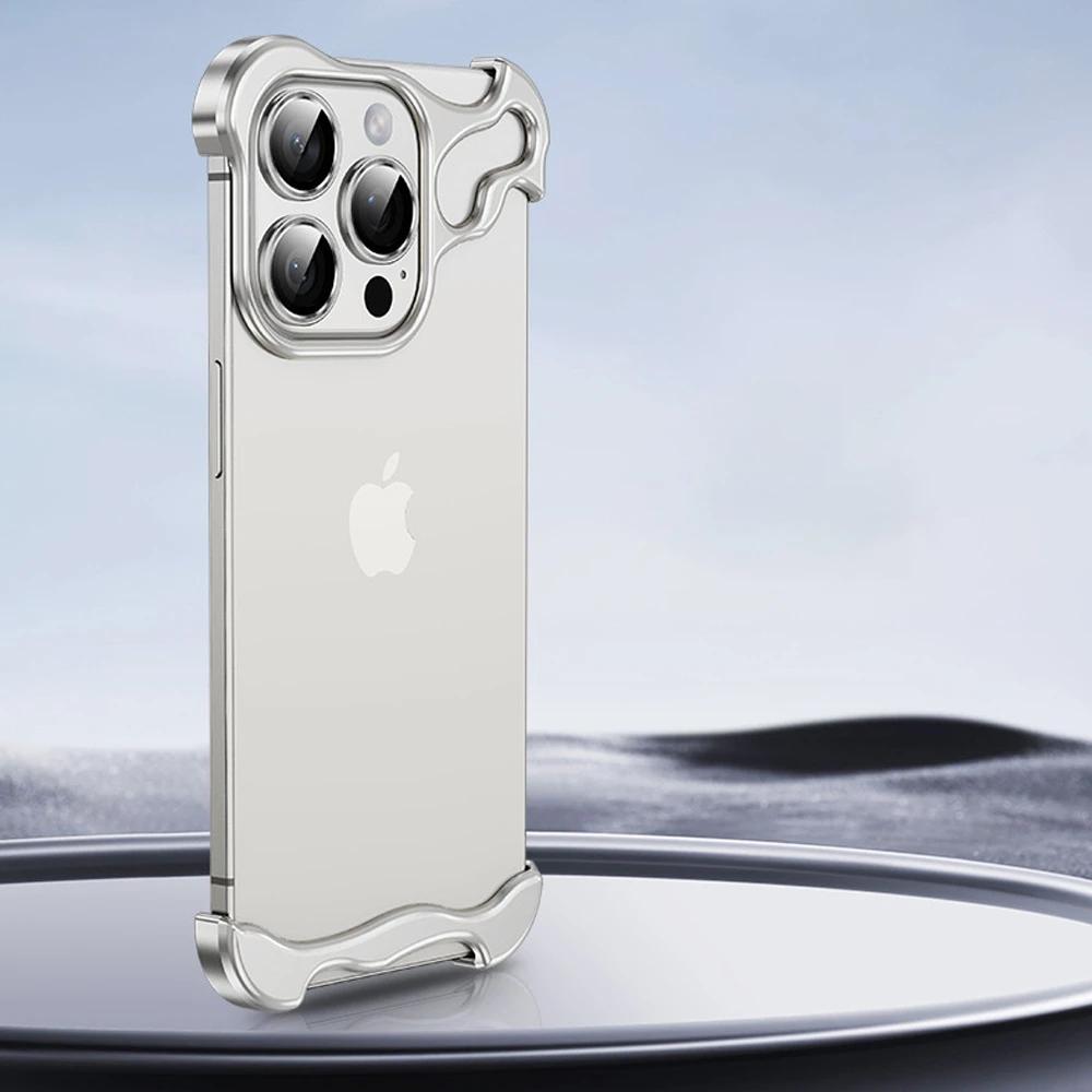 Minimalistična maska Naked Metal s alu zaštitom rubova i staklom za zadnje kamere za iPhone 14 Pro Max - titanium silver