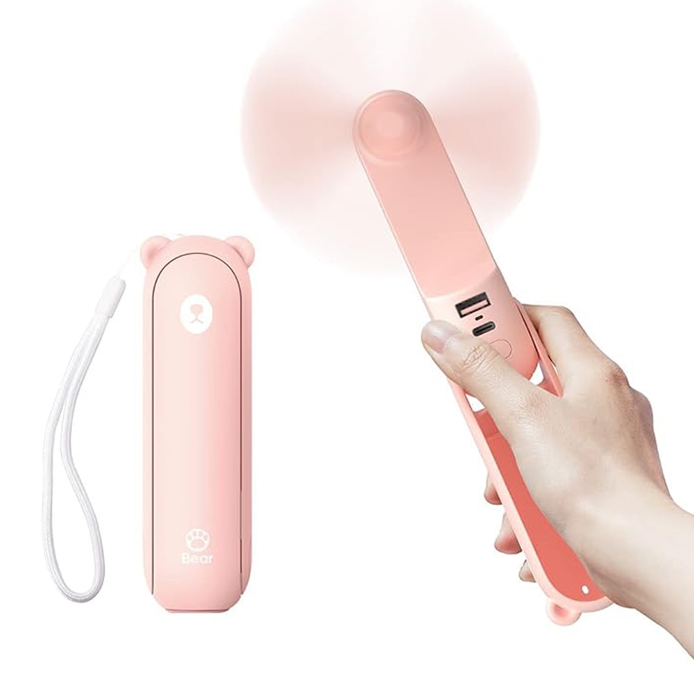 Premium prenosni venijtilator JisuLife "PolarBear" sa svjetiljkom i power bankom s kapacitetom 45060 mAh - roza