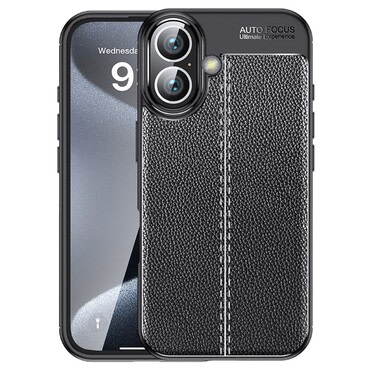 Elegantna gel maska Elite Guard s teksturom kože i zaštitom rubova za iPhone 16 - obsidian black