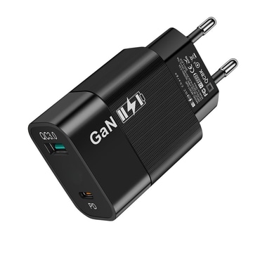 Zidni adapter za punjenje Techsuit "CHPD131" GaN, s USB-A i USB-C izlazima 33W - crni